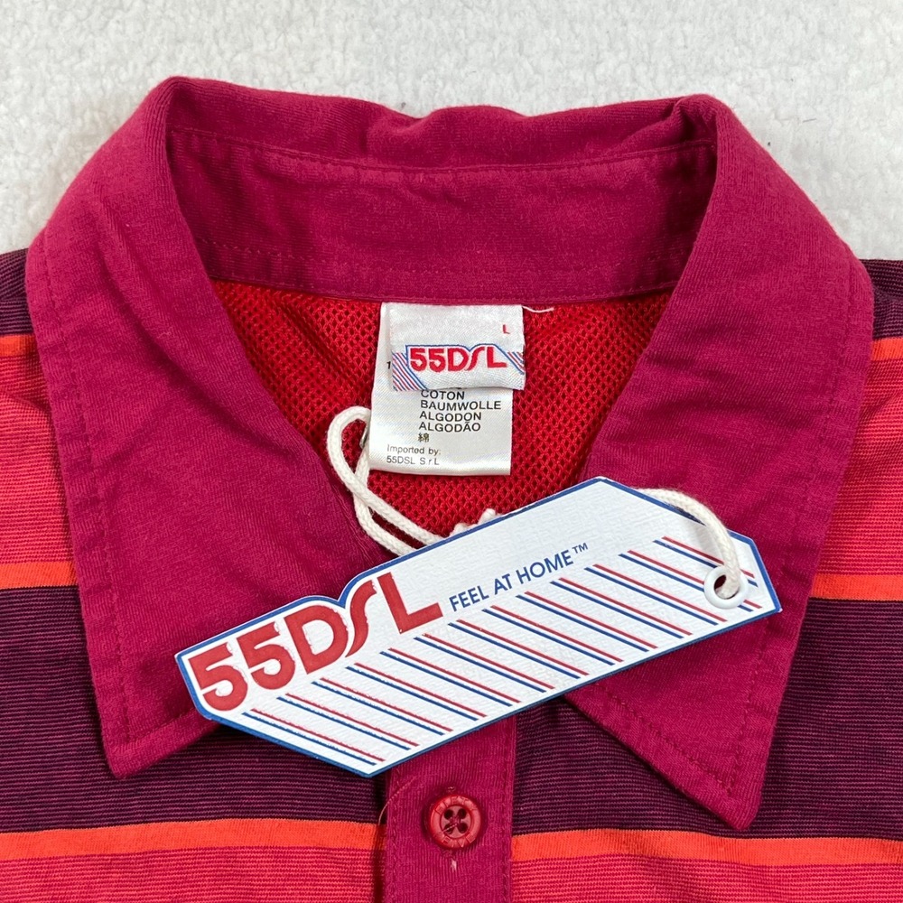 DIESEL 55DSL Polo Shirt Striped‎ Red Y2K Streetwear Cotton Men's Size L VTG NWT - Picture 8 of 14